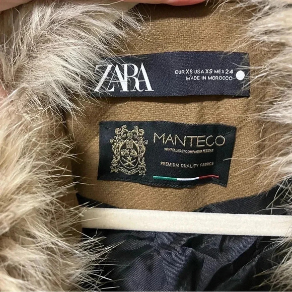 Zara Manteco Premium Wool Blend Tailored Camel Faux Fur Collar Coat - Picture 4 of 10